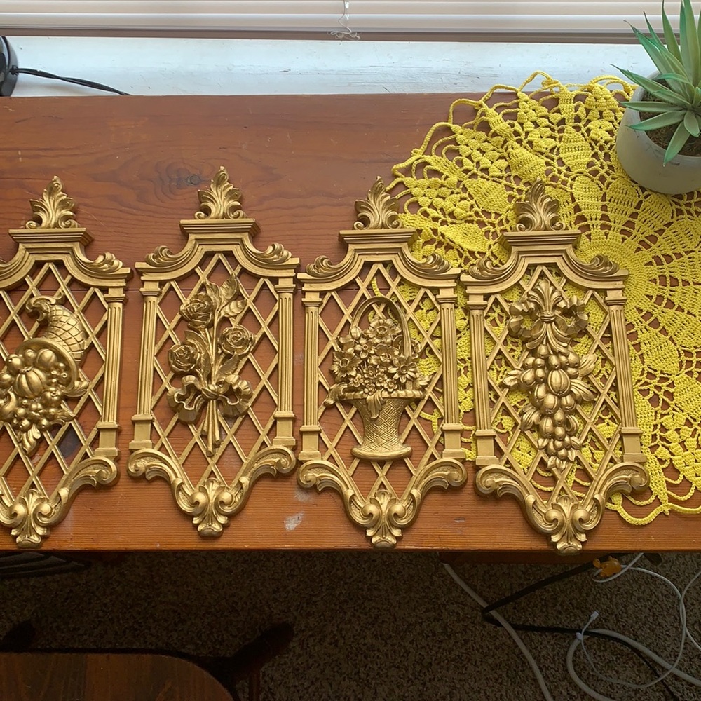 4 Piece Vintage Syroco wall hanging decor gold